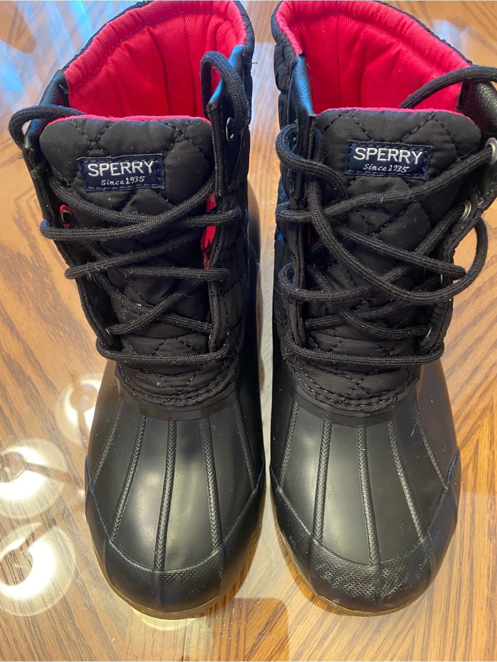 Sperry Kids Black Boots with Red Lining